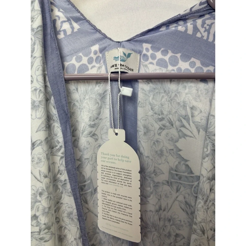 Floral Kimono Cover Up Blue White One Size Lightweight NWT